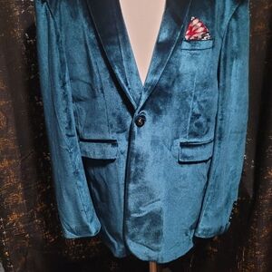 Elegant Teal Velvet Blazer